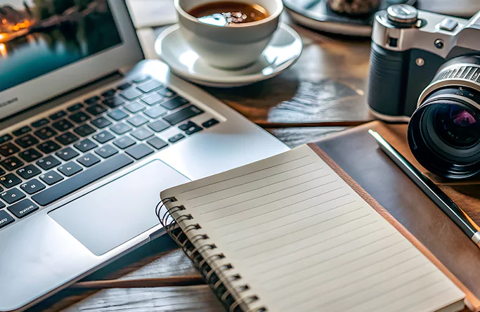 Imagem: Notebook e Bloco de notas - Nossa história